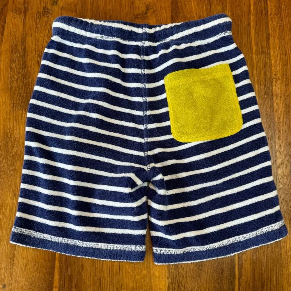 MINI BODEN Toweling Shorts Boys 7 7Y 122cm Blue White Striped Terry Cloth Short - Picture 2 of 7